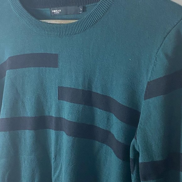 MORGAN HOMME Mens Green & Black Light Long Sleeve Sweater Size L H18-Timmy - Picture 3 of 8